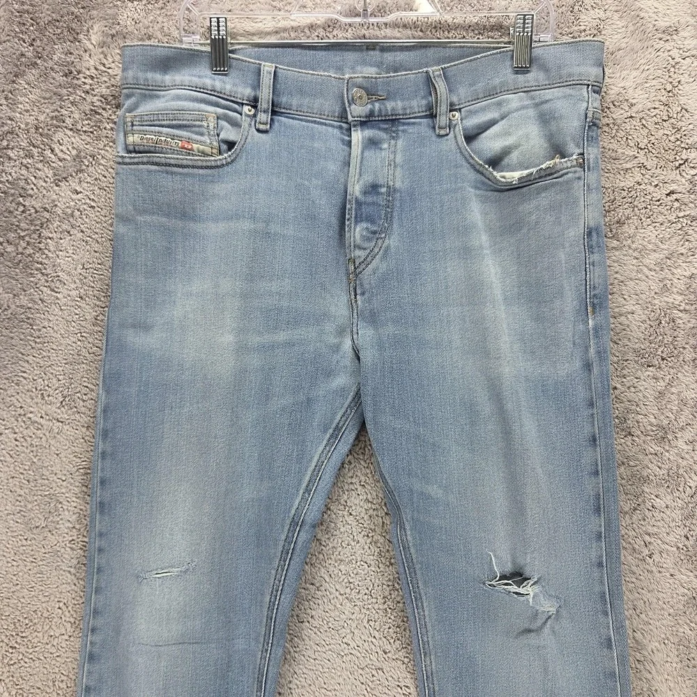 Diesel Jeans Mens 33x32 Blue D-Luster Slim Button Fly Stretch Light Wash 009EK